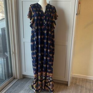 Maeve By Anthropologie Women Maxi Dress with Floral Pattern With Cap Sleeves L